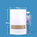 18x26cm white kraft paper stand-up pouch with a clear window for snack packaging - 100 Pieces (18x26+4cm) / White Matte Kraft Paper