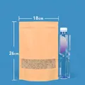 18x26cm kraft paper stand-up pouch with window for food storage - 100 Pieces (18x26+4cm) / Brown (Clear Style)