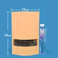 23x33cm kraft paper stand-up pouch with clear window for food storage packaging - 100 Pieces (23x33+5cm) / Brown (Clear Style)