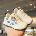 Comfortable white toddler walking shoes with cute cartoon paw prints and soft rubber soles - Size 16 / Inner Length 12cm / Gray