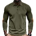 Detail of vintage corduroy men's long sleeve polo shirt with brown elbow patches - S / Tops / Army Green