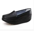 Women's black rocker shoes featuring wedge platform sole and perforated breathable design - Black