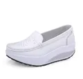 Comfortable white platform rocker sole sneakers for professional nurses and students - White