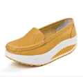 Yellow women's platform rocking shoes with wedge soles and breathable holes - Yellow