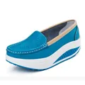 Blue women's rocking wedge loafers with platform sole and perforated detailing - Blue