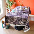 Detailed view of purple floral jacquard tablecloth with fringe in a stylish dining room - 60*60cm / With White Fringe / Purple Daisy Oil Painting Style
