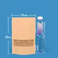 Brown kraft paper stand-up pouch with window, size 16x23cm, for food storage and nuts - 100 Pieces (16x23+4cm) / Brown (Clear Style)
