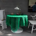 Nappe ronde au crochet vert de style français vintage avec des bords à glands élégants - Grille de Crochet Carrée (Bord à Glands) / 60x60cm (Petite Nappe Carrée) / Vert