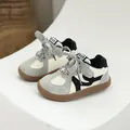 Stylish cream and grey children's GAT style sneakers with comfortable soft brown gum soles - Size 28 / GAT Style (A529) / Gray