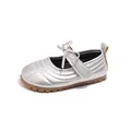 Metallic silver toddler girl Mary Jane shoes with bow and velcro strap for comfort - Size 23 Inner Length Approx 14.8cm / Silver