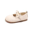 Cream beige baby girl walking shoes with sweet bow and soft rubber sole princess style - Size 23 Inner Length Approx 14.8cm / Off White