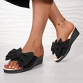 Mules à talons compensés noires avec grand nœud pour femme style été chic - Noir