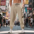 Khaki heavy knit cargo sweatpants for men with drawstring waist in urban street setting. - S / Khaki