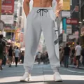 Detailed view of men's grey heavy-weight knit joggers with a side cargo pocket. - S / Light Gray