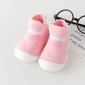 Breathable pink baby walker sock shoes with soft rubber soles and knit mesh uppers - Inner Length 11 (11.5cm) / Pink