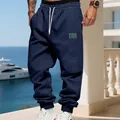 Detailed view of navy blue fleece joggers with white drawstrings on balcony - S / Bottoms / Navy Blue