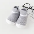 Comfortable grey breathable knit baby walking shoes with flexible soft white rubber sole - Inner Length 11 (11.5cm) / Gray