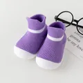 Breathable purple knit toddler walking shoes with a soft white rubber sole and guard - Inner Length 11 (11.5cm) / Purple