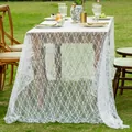 Close-up of elegant French white lace tablecloth on outdoor garden dining table - 150*300CM / White