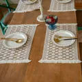 Macro view of woven placemats with diamond pattern and boho fringe for dining table decor. - Style MX21 / 30x50cm / Khaki Rhombus