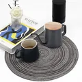 Elegant grey rustic round woven placemat for dining table decoration, heat resistant and durable - 38cm Round / 12-Piece Set / Black Echo Wave