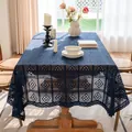 Nappe vintage française en dentelle au crochet bleu marine pour table rectangulaire - Grille Bleu Marine (Bordure en Dentelle) / 60x60cm (Petit Couvercle Carré)