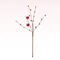 Close-up detail of artificial red berry branch featuring decorative heart ornaments - 42 cm / Red