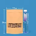 High-quality reusable kraft paper stand-up pouch with clear window for food 17x24cm - 100 Pieces (17x24+4cm) / Kraft Paper with Clear Window