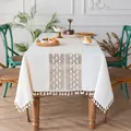 Élégante nappe de table vintage crème de style français avec dentelle et glands - 60x60cm (Petite Nappe Carrée) / Z6 Crochet Patchwork à Pois / Blanc Cassé