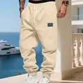 Comfortable loose fit men's fleece joggers in beige with drawstring waist for casual wear - Apricot