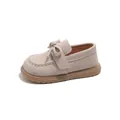 Elegante beigefarbene Wildleder-Loafer für Kleinkinder mit Schleife und Gummisohle - Größe 21 (Innenlänge 13.6cm) / Beige