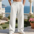Stylish men's white ribbed wide-leg casual pants featuring a comfortable drawstring waist - S / Bottoms / White