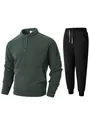 Premium heren fleece set, donkergroene pullover met opstaande kraag en zwarte joggingbroek - S / Boven- En Onderstuk / Donkergroen