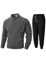 Detailweergave van fleece trainingspak voor heren met pullover met opstaande kraag - S / Boven- En Onderstuk / Grijs