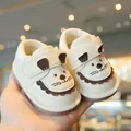 Baby Lauflernschuhe mit Hundegesicht, weiche rutschfeste Sohle, Klettverschluss, Cremeweiß - Beige