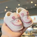 Rosa Cartoon-Maus Baby-Lauflernschuhe mit weicher Sohle und Klettverschluss für Kleinkinder - Rosa