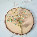 Primer plano de una rama de bayas de espuma de colores con forma de corazón en madera - Rama de Baya de Corazón