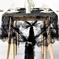 Elegante mantel de encaje negro con bordado floral para bodas y fiestas de gala - 75x300cm / Negro