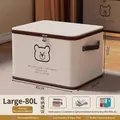 Large 80L foldable fabric clothing storage box with cute bear print and handles cream - Beige Teddy Bear / Large (45*30*30cm)