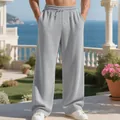 Stylish men's grey ribbed straight leg casual pants with adjustable drawstring waist - Gray