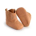 Détail de bottes de cowboy marron pour bébé avec semelle souple antidérapante et broderie - Longueur Intérieure 11cm / Ambre