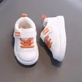 White and orange baby toddler sneakers with non-slip soft soles and velcro straps - Inner Length 12.5cm / Size 16 / Orange