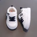 Toddler white walking shoes with waterproof microfiber leather and anti-slip soft soles - Inner Length 12.5cm / Size 16 / Navy Blue