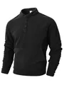 Detailed view of a men's black fleece stand collar sweatshirt with buttoned neckline - Black