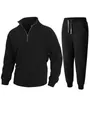 Vue détaillée du survêtement en polaire corail noir pour homme avec pull et pantalon - S / Haut Et Bas / Noir