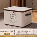 150L foldable fabric storage box with cute bear print for home organization - Beige Teddy Bear / Extra Large (50*35*30cm)