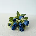 Elegante ramo de 11 rosas artificiales azules para la decoración de hogar y bodas - Azul