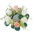 Decorative artificial eucalyptus and rose candle ring wreath for holiday table settings - 4 Pcs Pack / Light Pinkish White