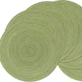 Premium heat-resistant woven round placemats set of 6 in a vibrant grass green color - 11cm Round / Single Piece / Green Echo Wave