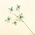 Nahaufnahme von fünf lebensechten grünen 3D-Kunstschmetterlingen an rustikalem Ast - Butterfly Cluster / Grün